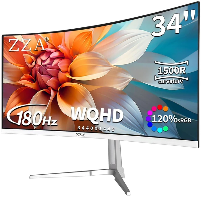 Main image of ZZA 34'' Gaming Monitor-165Hz/180Hz WQHD (3440x1440P) Ultrawide 34 White Curved Monitor,FreeSync for Tear-Free Gaming,120% sRGB, HDMI 2.1 & DP 1.4,PBP Mode,Wall Mountable