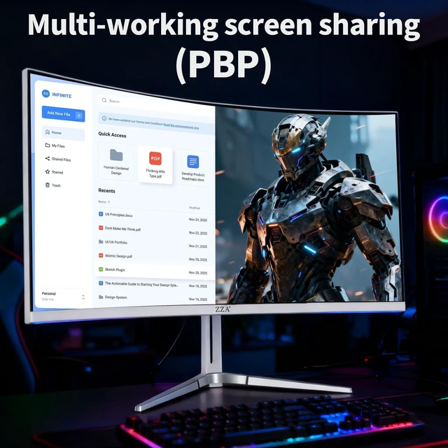 Alt view image 4 of 5 - ZZA 34'' Gaming Monitor-165Hz/180Hz WQHD (3440x1440P) Ultrawide 34 White Curved Monitor,FreeSync for Tear-Free Gaming,120% sRGB, HDMI 2.1 & DP 1.4,PBP Mode,Wall Mountable