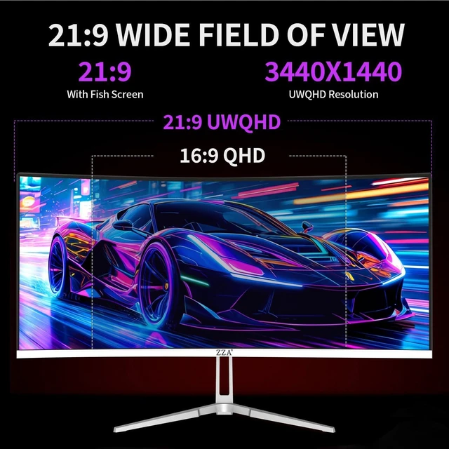 Alt view image 5 of 5 - ZZA 34'' Gaming Monitor-165Hz/180Hz WQHD (3440x1440P) Ultrawide 34 White Curved Monitor,FreeSync for Tear-Free Gaming,120% sRGB, HDMI 2.1 & DP 1.4,PBP Mode,Wall Mountable