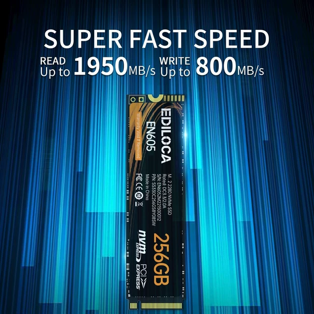 Alt view image 2 of 5 - Ediloca EN605 256GB M.2 SSD, NVMe1.3 PCIe Gen3 x4 SSD Internal Hard Drive, M.2 2280 - Read/Write Speed up to 1950/800 MB/s - Internal SSD Compatible with Laptop & PC Desktop