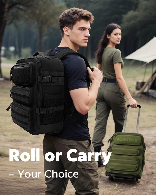Alt view image 4 of 5 - AUROTIER Rolling Tactical Laptop Backpack, Underseat Travel Backpack with Wheels, 16 Inch Wheeled Computer Backpack for Men and Women, Roller Overnight Molle Outdoor Hiking College Carry on Luggage