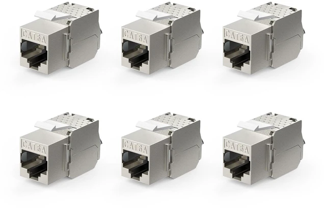 Main image of VCE RJ45 Cat6A Shielded Keystone Jacks 6-Pack, 10Gbps Easy Toolless Modular