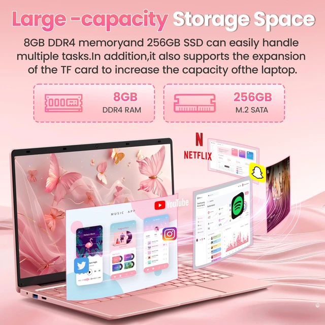 Alt view image 3 of 5 - Svikou 14" Thin and Ultra Light Rose Gold Laptop for Students & Seniors