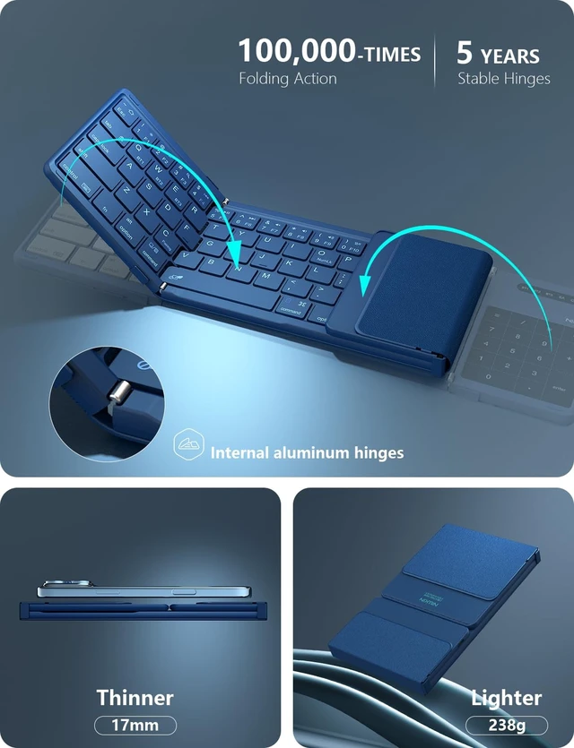 Alt view image 3 of 5 - Nillkin Foldable Bluetooth Keyboard with Touchpad & Number Pad, Portable Bluetooth Keyboard with Full Size Keys, Pocket-Sized Wireless Travel Keyboards for iPad, Smartphone, Tablet and Laptop B