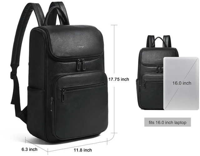 Alt view image 3 of 5 - tiamyi leather travel backpack for men and women, flap top laptop backpack fits 17.0 inch computer with luggage strap and separate padded compartment, black