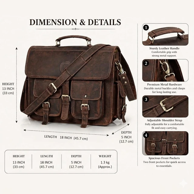 Alt view image 3 of 5 - cuero Leather Messenger Bag for Men, 16 Inch Laptop Crossbody, Vintage Handmade Leather Shoulder Satchel Bag for Men, Full Grain Business Briefcase for Office/Work/Travel - Dusky Brown