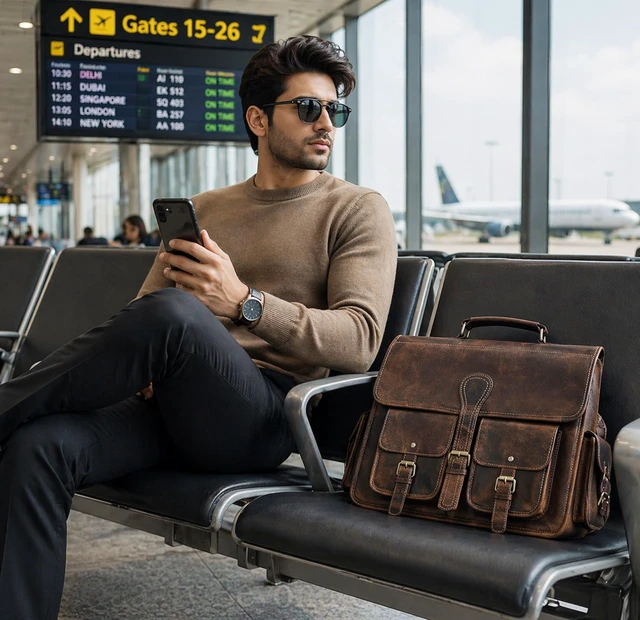 Alt view image 2 of 5 - cuero Leather Messenger Bag for Men, 16 Inch Laptop Crossbody, Vintage Handmade Leather Shoulder Satchel Bag for Men, Full Grain Business Briefcase for Office/Work/Travel - Dusky Brown