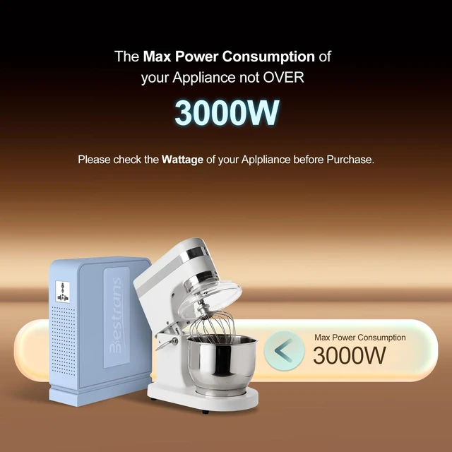 Alt view image 2 of 5 - BESTRANS 3000W Step Up Transformer, 110V to 220V Converter, Light Blue