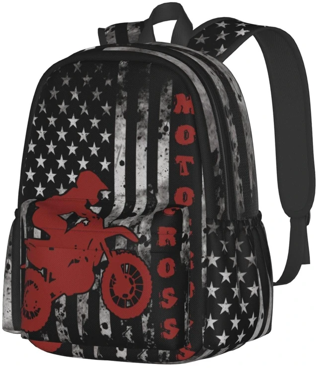 Main image of famliihw American Flag Motocross Backpack Laptop Backpacks Multipurpose Daypack For Men Women Travel Hiking
