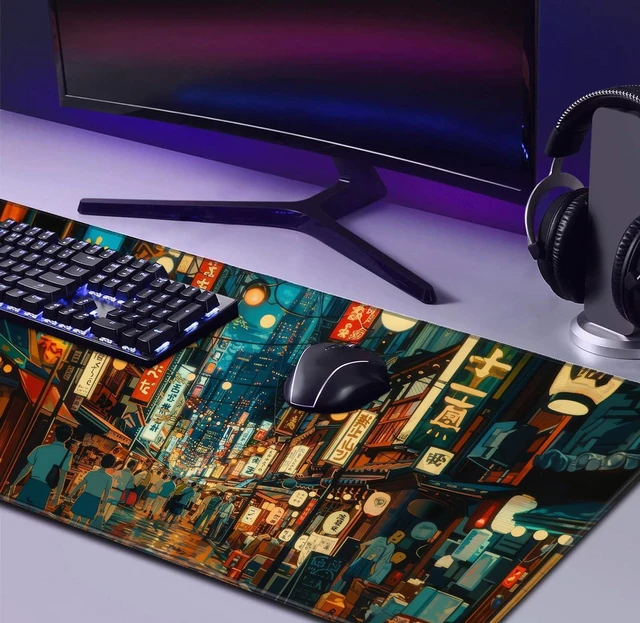 Alt view image 4 of 5 - Cute Japanese Street Keyboard Desk Mat, Tokyo Night View Computer Mouse Mat