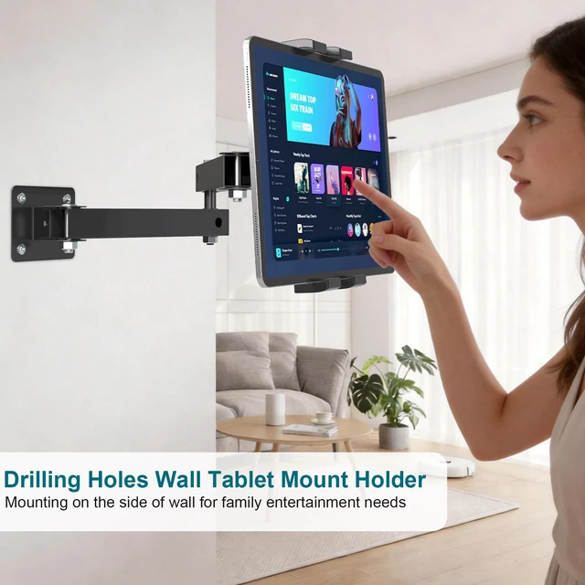 Alt view image 4 of 5 - Mippko Foldable Wall Mount iPad Holder Tablet Mount Stand,360 Adjustable Tablet Holder,2-Stage Extendable Articulating Aluminum Alloy Arm,Compatible with 4.7~12.9" iPad/Nexus/e-Reader/Switch/iPhone