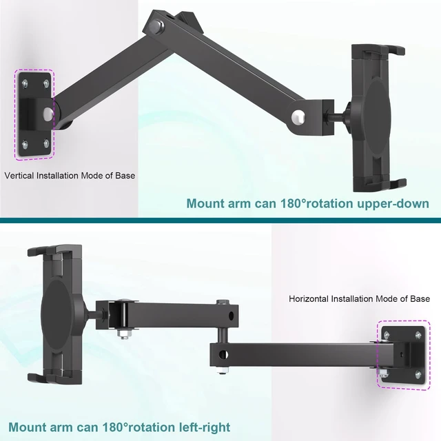 Alt view image 5 of 5 - Mippko Foldable Wall Mount iPad Holder Tablet Mount Stand,360 Adjustable Tablet Holder,2-Stage Extendable Articulating Aluminum Alloy Arm,Compatible with 4.7~12.9" iPad/Nexus/e-Reader/Switch/iPhone