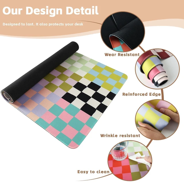 Alt view image 5 of 5 - Baziabbo Checkered Desk Mat,XXL Extended Big Mouse Pad,Gaming Mousepad with Stitched Edge,Non-Slip Rubber Base Keyboard Desk Pad for Home Office Study Game