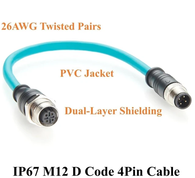 Alt view image 5 of 5 - Plinkwirekb Profinet M12 D Code 4 Pin Male to Female Extension Cable Bulkhead Panel Mount Shielded 100Mbps Cat6A Industrial Ethernet Cable for Industrial Camera, PLC, Sensors, Automation(0.3m)