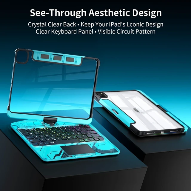 Alt view image 3 of 5 - Uminy Clear Keyboard Case for iPad 10.2 Inch with 360 Rotation, Blue