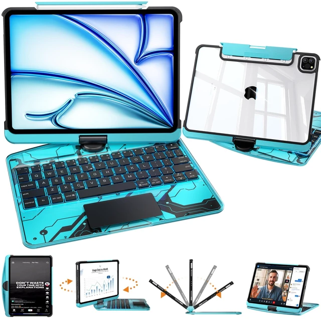 Main image of Uminy Clear Keyboard Case for iPad 10.2 Inch with 360 Rotation, Blue