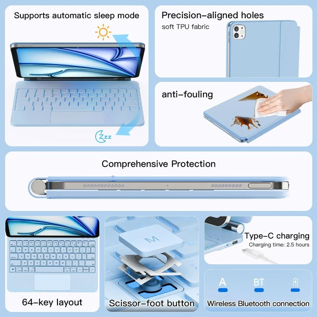 Alt view image 3 of 5 - ZZQIHUA Magic Keyboard for iPad Air 11 inch/Pro 11" Magnetic Stand