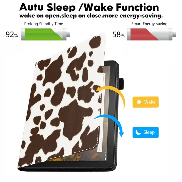 Alt view image 3 of 5 - POIUYTREW Case for All-New Kindle Fire HD 8/Fire HD 8 Plus Tablet (12th/10th Generation, 2022/2020 Release) - PU Leather Folio Case with Smart Auto Wake/Sleep, Cow Print