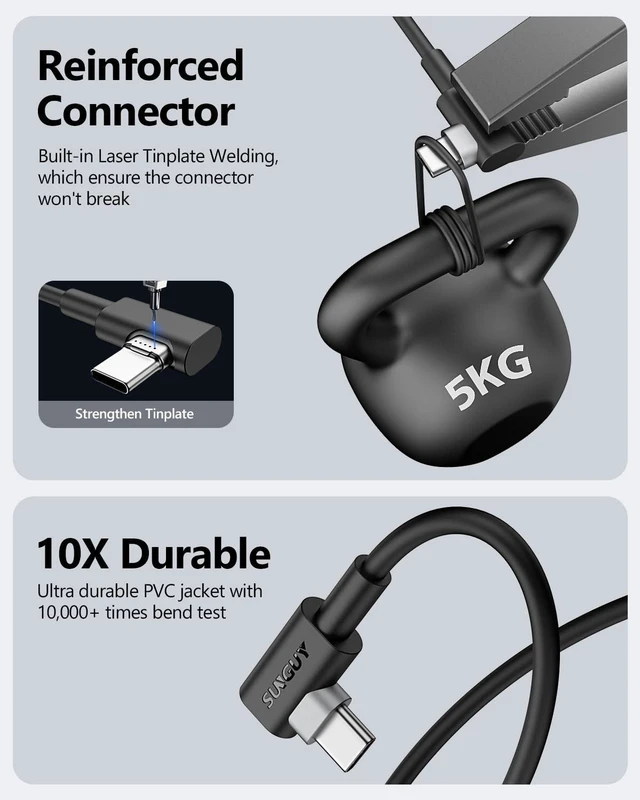 Alt view image 5 of 5 - SUNGUY Right Angle USB C Cable 10FT, 10-Pack 3A Fast Charging 90 Degree USB 2.0 Data Sync Cable Compatible with Galaxy S21 S20 S10 S9 S8 Plus, Note 20 10, LG V50 V40, PS5 Controller