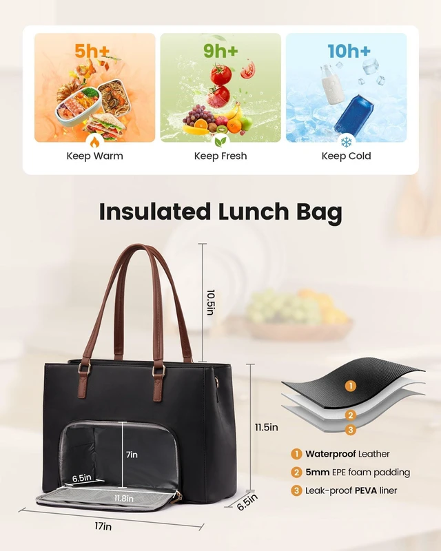 Alt view image 3 of 5 - LOVEVOOK Lunch Bag for Women, Work Laptop Tote Bag with Lunch Compartment