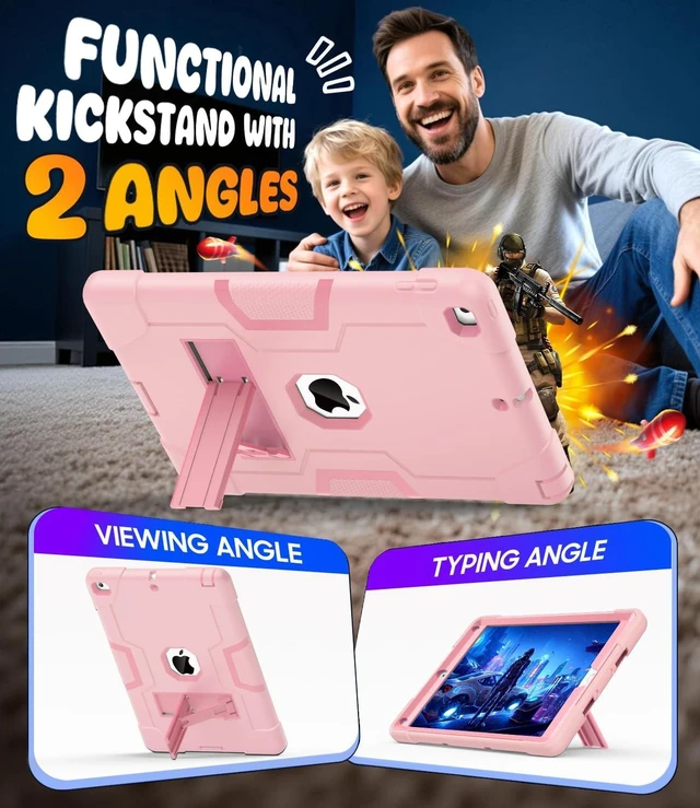 Alt view image 3 of 5 - OKP Case for iPad 6th Generation/iPad 5th Generation/iPad 9.7 inch/iPad Air 2, Hybrid Shockproof Rugged Protective Cover for ipad 9.7 inch 2018/2017 with Built-in Kickstand (Rose Gold)
