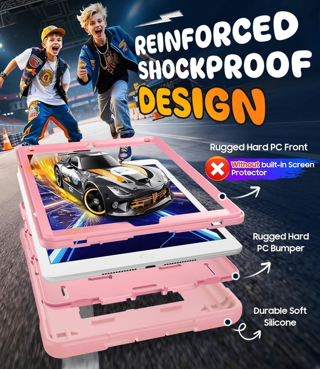 Alt view image 4 of 5 - OKP Case for iPad 6th Generation/iPad 5th Generation/iPad 9.7 inch/iPad Air 2, Hybrid Shockproof Rugged Protective Cover for ipad 9.7 inch 2018/2017 with Built-in Kickstand (Rose Gold)