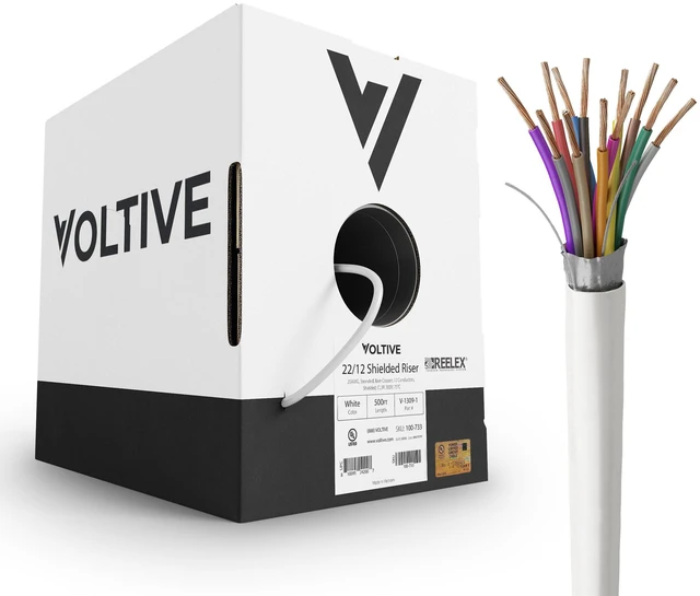 Main image of Voltive 22/12 Shielded Low Voltage Wire, Riser CL3R, White, 500ft - 22AWG, 12 Conductors, Overall Shield, Stranded Bare Copper, UL Listed - V-1309-1