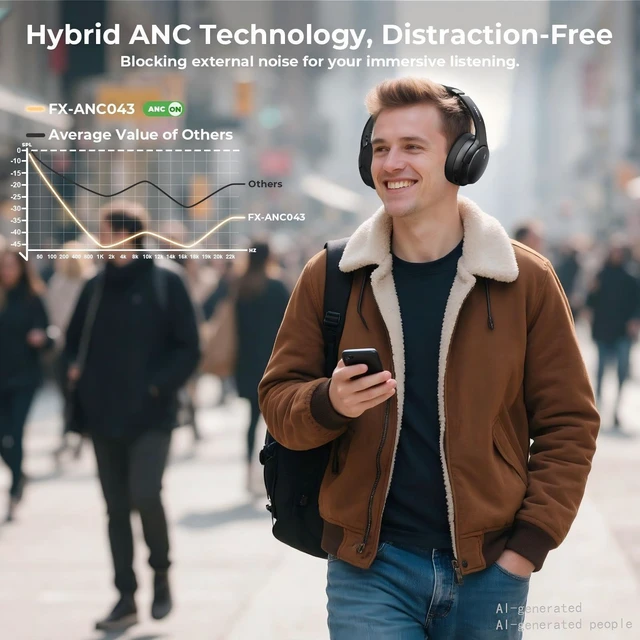 Alt view image 2 of 5 - FXWONTY Hybrid Active Noise Cancelling Headphones, Wireless Bluetooth 5.4 Over Ear Headphones & Fast Charging, Hi-Res Audio, Deep Bass, Transparency Mode, 70h Playtime, Comfort for Travel/Offic