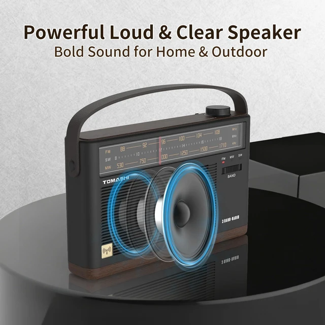 Alt view image 3 of 5 - TOMASHI Portable AM FM SW Radio, Retro Transistor Radio, Type-C Charging