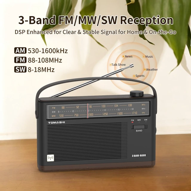 Alt view image 2 of 5 - TOMASHI Portable AM FM SW Radio, Retro Transistor Radio, Type-C Charging