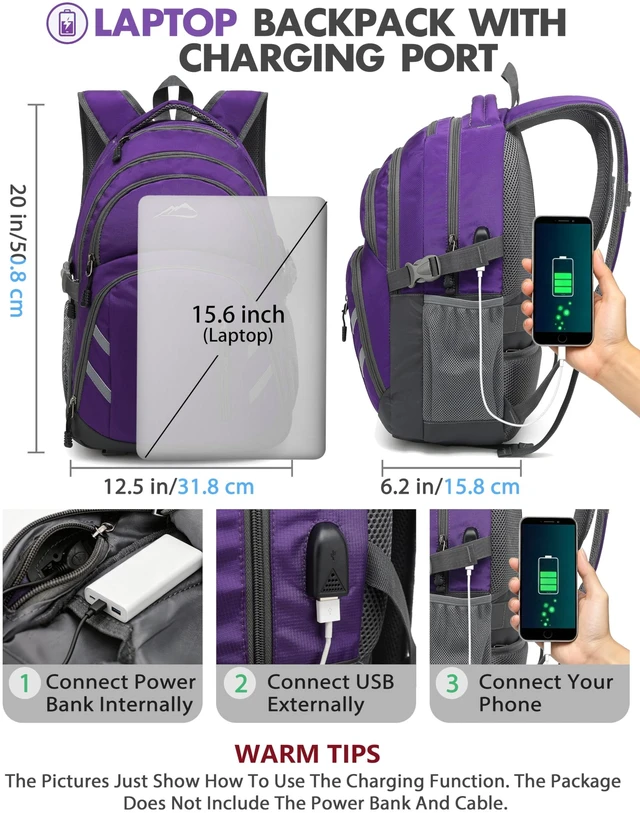 Alt view image 4 of 5 - ProEtrade Backpack Bookbag for College Laptop Travel, Fit Laptop Up to 15.6 inch with USB Charging Port Multi Compartment Anti theft, Gift for Women Men (Purple)
