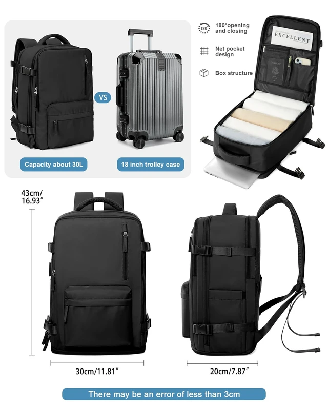 Alt view image 3 of 5 - VGCUB Carry on Travel Backpack for Women Men Large Laptop Gym Work Frontier Airlines Personal Item Bag Business Airport Lightweight Backpack Flight Approved Mochilas de Viaje Black