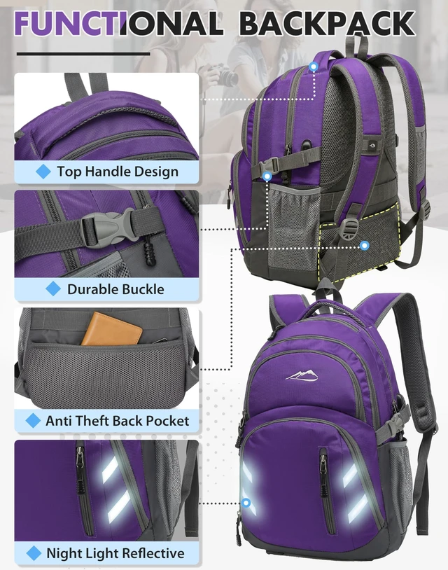 Alt view image 3 of 5 - ProEtrade Backpack Bookbag for College Laptop Travel, Fit Laptop Up to 15.6 inch with USB Charging Port Multi Compartment Anti theft, Gift for Women Men (Purple)