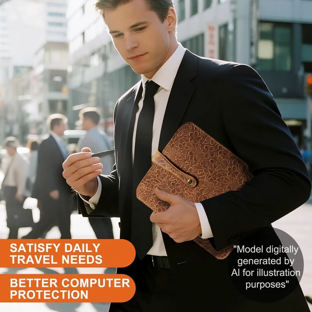 Alt view image 4 of 5 - Thryxop Genuine Leather Tablet Sleeve (Fits Devices up to 11"), Brown