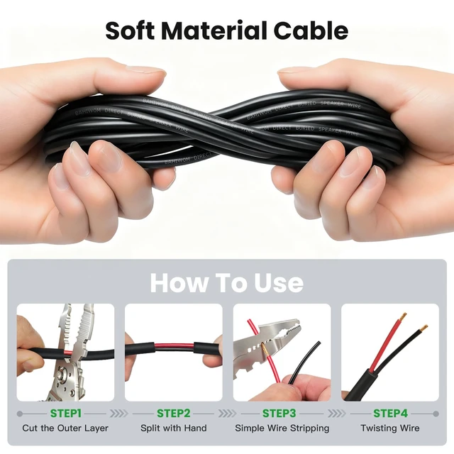 Alt view image 5 of 5 - BAHIWOM Outdoor Speaker Wire 12 Gauge 200FT CL3 Rated CCA Speaker Cable