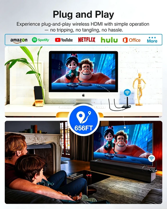 Alt view image 3 of 5 - DARLYOR Wireless HDMI Upgrade Receivers, Plug and Play Multiple Tvs, 5.8G/2.4G 1080P@ 60Hz 50M/165FT Stream Video Extender, PC, Laptop, TV Box, Monitors, Projectors (1RX)