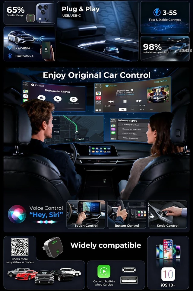 Alt view image 2 of 5 - Wireless CarPlay Android Auto Adapter Plug and Play AI Box for Factory Wired