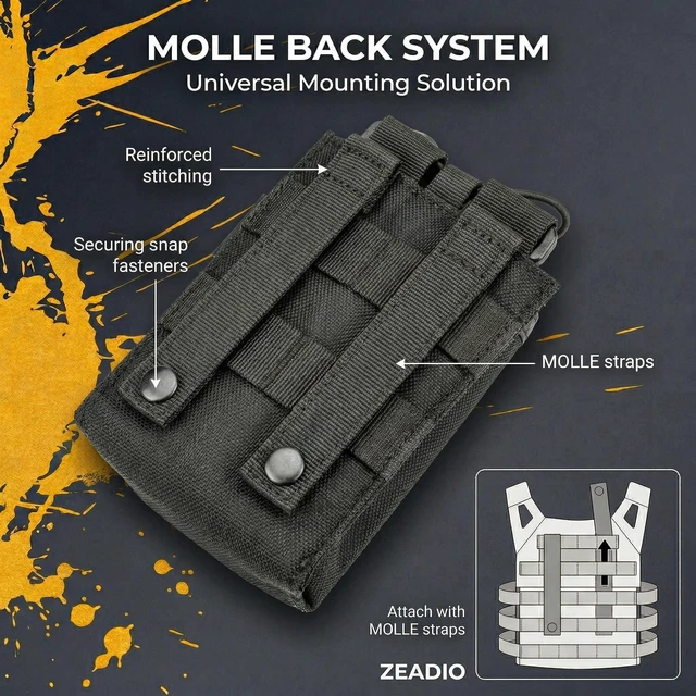 Alt view image 4 of 5 - Zeadio Tactical Radio Holster, MOLLE Radio Pouch with Adjustable Drawstring & Flag Patch, Durable Nylon Walkie Talkie Holder, Two Way Radio Case for Hunting Hiking Camping Police Security (Pack of 6)
