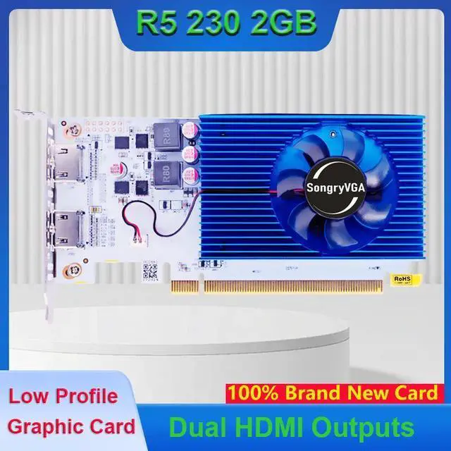 Alt view image 4 of 6 - SongryVGA R5 230 2GB Low Profile Graphic Card GDDR3 Video Card Dual HDMI 1080P Output for SFF Thin ITX HTPC PC Plug-and-Play Compatible with Windows 10 and Linux