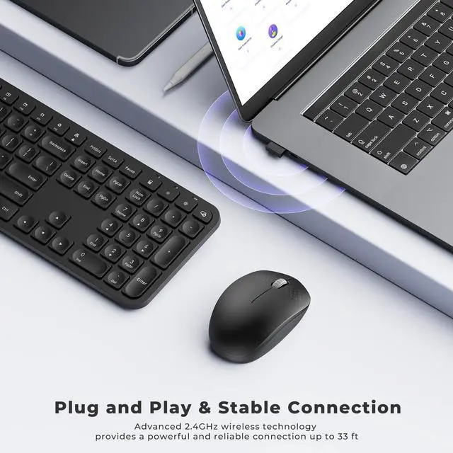 Alt view image 2 of 5 - Wireless Keyboard and Mouse Combo - seenda Full Size 2.4G USB Wireless Keyboard Mouse Set, Quiet Cordless Computer Keyboard Mouse for Windows, Laptop, PC - Black