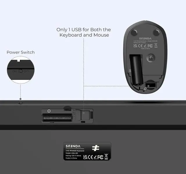 Alt view image 4 of 5 - Wireless Keyboard and Mouse Combo - seenda Full Size 2.4G USB Wireless Keyboard Mouse Set, Quiet Cordless Computer Keyboard Mouse for Windows, Laptop, PC - Black