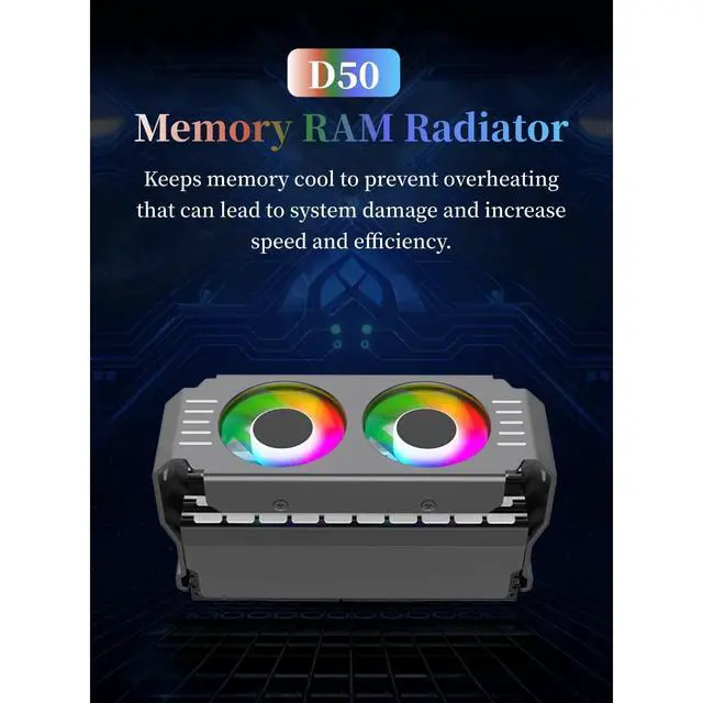 Alt view image 2 of 5 - Memory RAM Cooler ARGB Fans, RAM Cooler, ARGB RAM Radiator Computer Memory Module Heat Sink PWM Temperature Control Fan for DDR DDR2 DDR3 DDR4 DDR5 (Black)