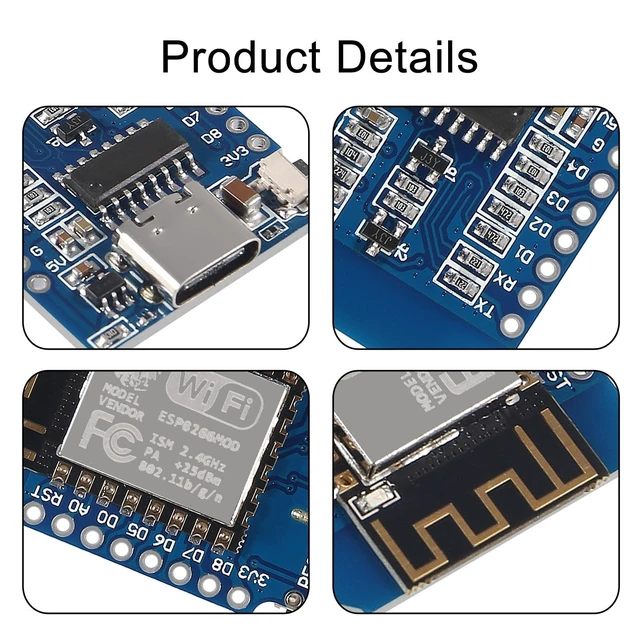 Alt view image 3 of 5 - Type-C ESP8266 ESP-12 ESP-12F NodeMcu Mini D1 Module WeMos Lua 4M Bytes WLAN WiFi Internet Development Board Base on ESP8266 ESP-12F for Arduino,Compatible with WeMos D1 Mini (10pcs Type-C)