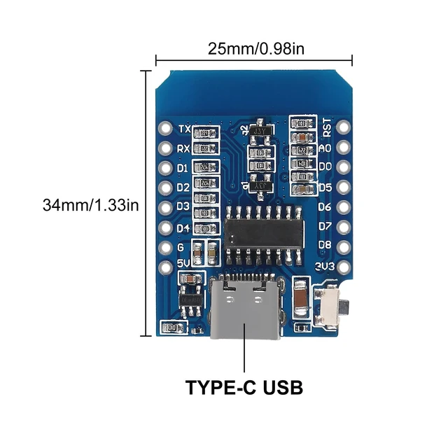 Alt view image 4 of 5 - Type-C ESP8266 ESP-12 ESP-12F NodeMcu Mini D1 Module WeMos Lua 4M Bytes WLAN WiFi Internet Development Board Base on ESP8266 ESP-12F for Arduino,Compatible with WeMos D1 Mini (10pcs Type-C)