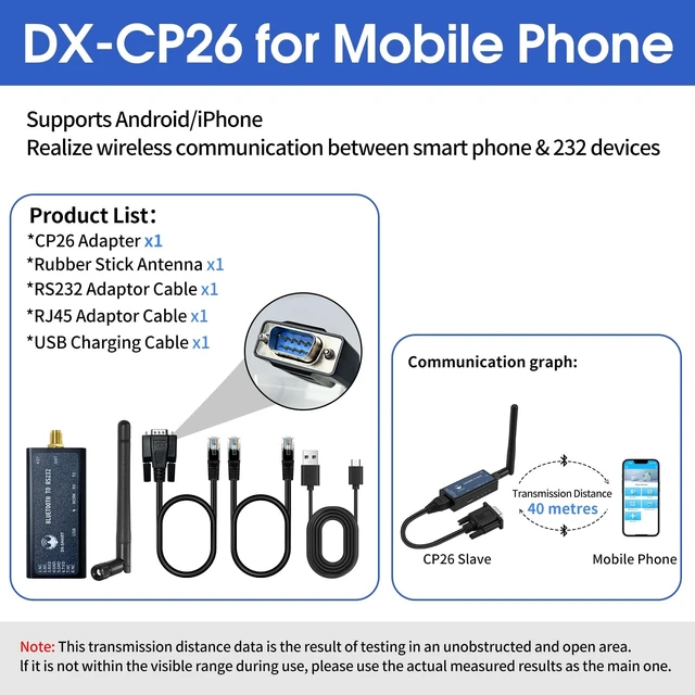 Alt view image 2 of 5 - PDDAXLQUE DX-CP26 RS232 to Bluetooth Wireless Serial Adaper Converter Support iOS Android Windows Support DB9 RJ45 Interface Built-in Rechargeable Lithium Battery (CP26 for Phone)