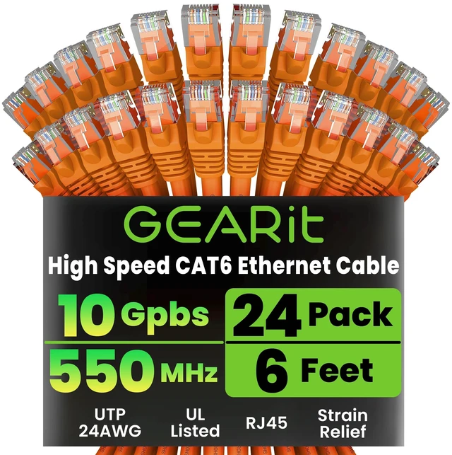 Main image of GEARit Cat6 Patch Cables Cat 6 Ethernet Cable 6 ft 24-Pack Orange