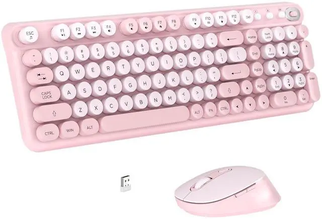 Main image of Links9+ Wireless Keyboard and Mouse Combo, Full-Size Retro Typewriter Keyboard Style, 2.4GHz USB Receiver, Plug-and-Play, Keyboard Mouse Set for Computer, Laptop, Windows, Mac, and PC (Pink)