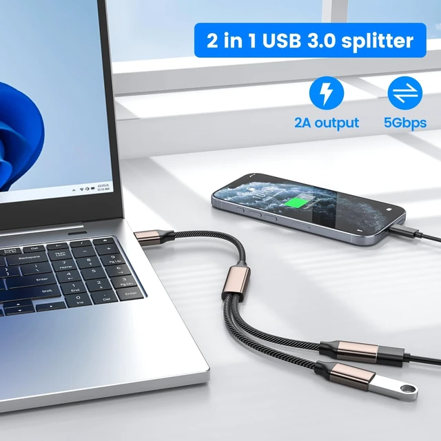 Alt view image 3 of 5 - MOGOOD USB Splitter 1 in 2 Out,USB 3.0 Splitter Y Cable,Dual USB Extender