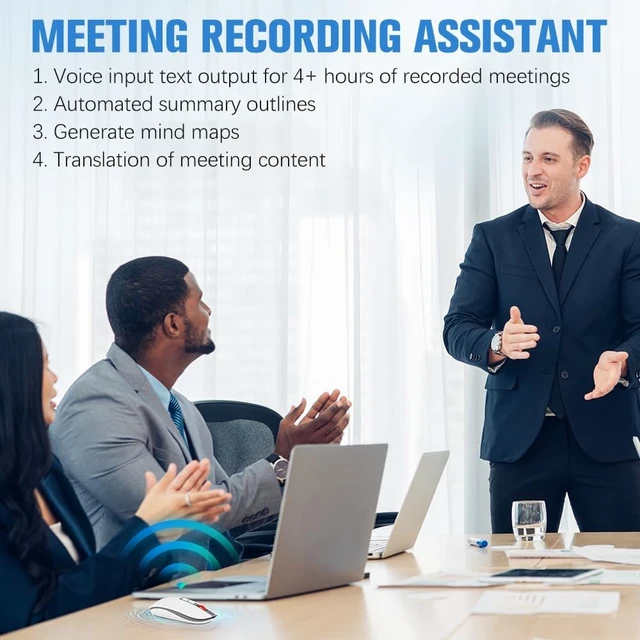 Alt view image 4 of 5 - CLANMOU AI Mouse, AI Voice & Audio Recorder, AI Real-Time Transcription, Translation & Summarization, Ergonomic Presenter Remote, for Office Remote Work High-Performance Device