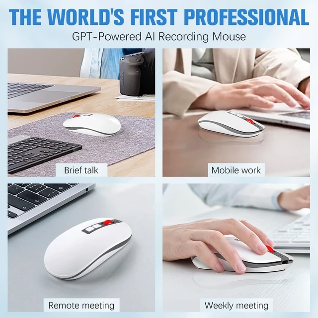 Alt view image 5 of 5 - CLANMOU AI Mouse, AI Voice & Audio Recorder, AI Real-Time Transcription, Translation & Summarization, Ergonomic Presenter Remote, for Office Remote Work High-Performance Device